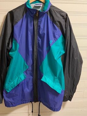 Vintage 90s Reebok Colorblock Windbreaker Jacket Teal Purple Black M